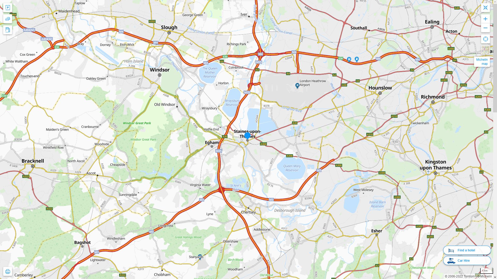 Staines Royaume Uni Autoroute et carte routiere